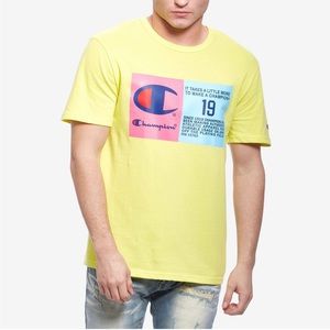 Champion Multi Color Neon Yellow Jock Tag Graphic T-Shirt Medium vintage style